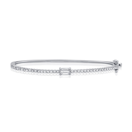 1.00 Carat Emerald and Round Cut Diamond Bangle Bracelet in 14K Gold