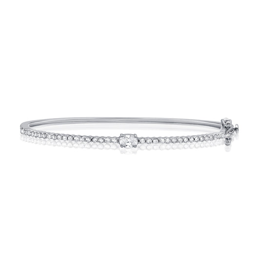 1.00 Carat Oval Cut and Round Cut Diamond Bangle Bracelet in 14K Gold