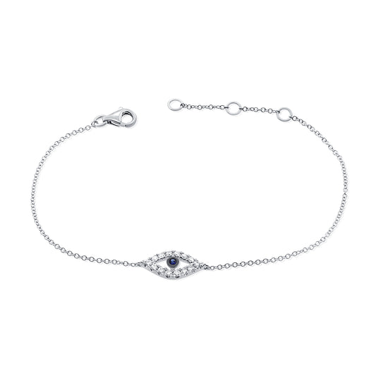 14K Gold Sapphire and Diamond Evil Eye Bracelet – 0.23 CT Chain Bracelet
