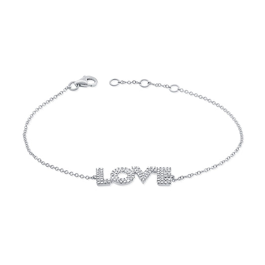 14K Gold Diamond LOVE Bracelet – 0.25 CT Delicate Chain Bracelet