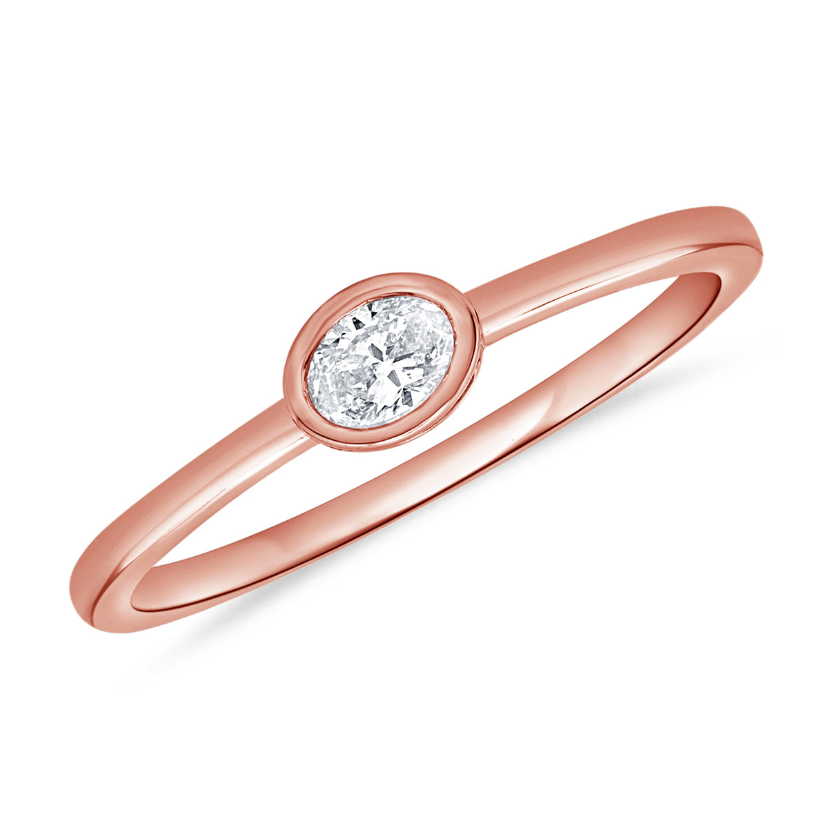 0.18 Carat Oval-Cut Diamond Bezel Ring in 14K White, Yellow, or Rose Gold