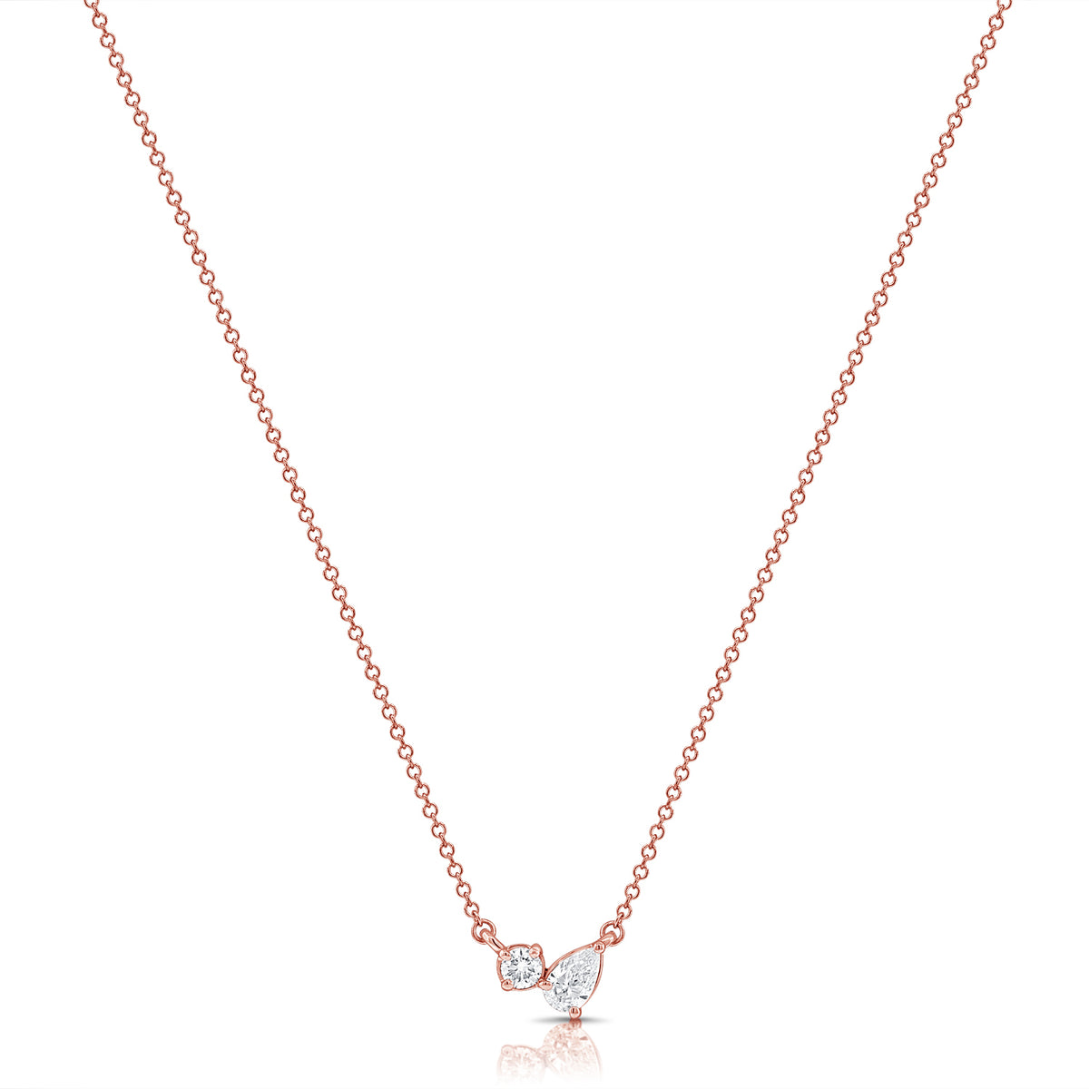 14K Gold 0.25ct Pear & Round Diamond Pendant Necklace