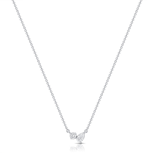 14K Gold 0.25ct Pear & Round Diamond Pendant Necklace