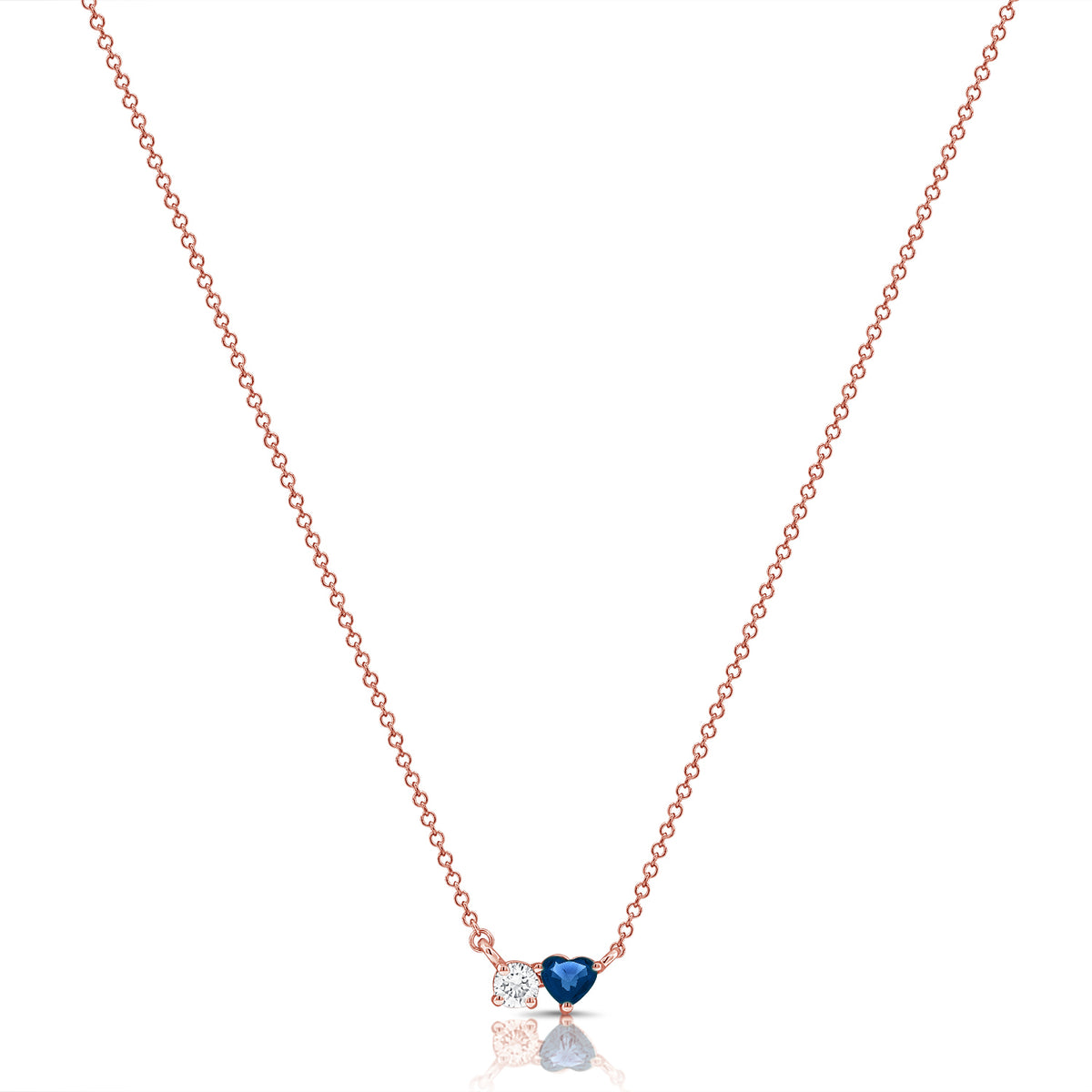 14K Gold 0.30ct Sapphire & Diamond Heart Pendant Necklace