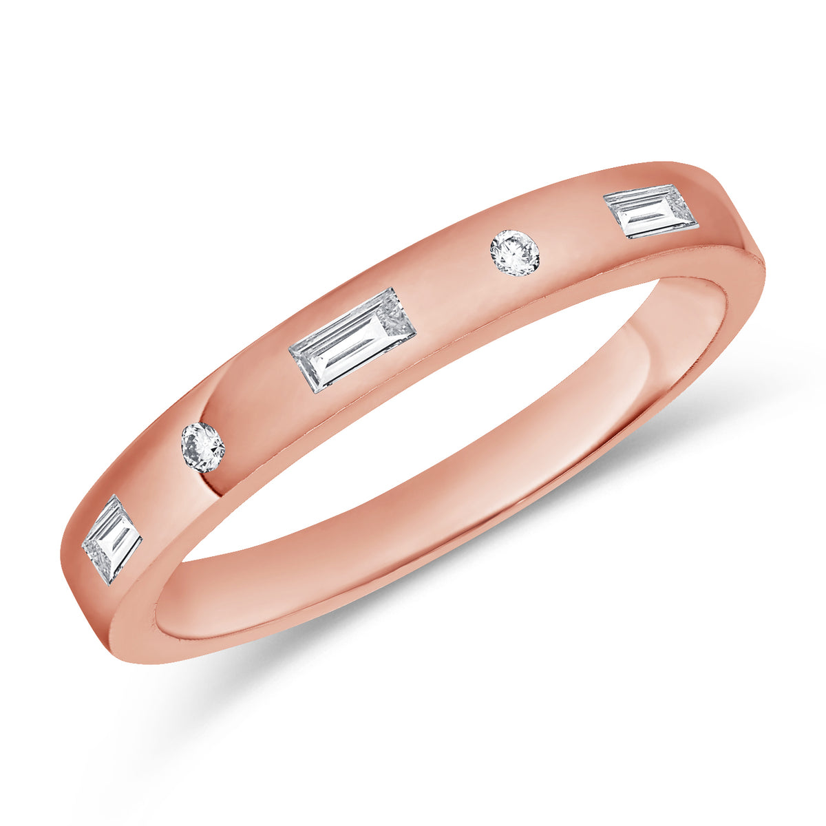 Elegant 0.12 Carat Baguette and Round Diamond Bezel Ring