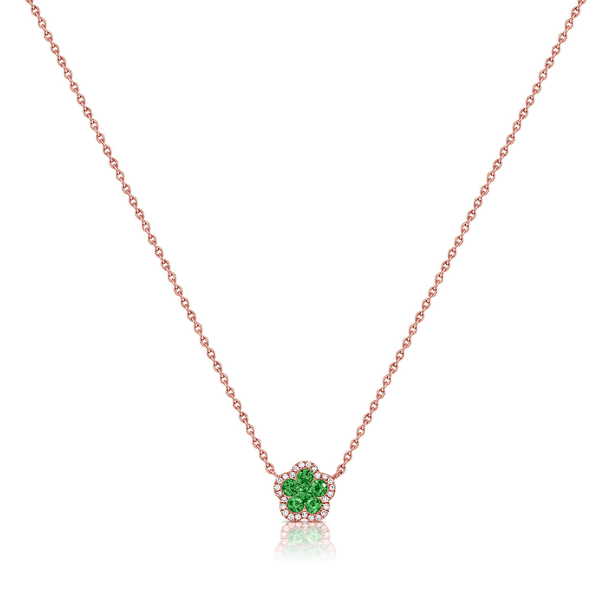 0.65 Carat Diamond and Emerald Flower Necklace in 14K White, Yellow, or Rose Gold