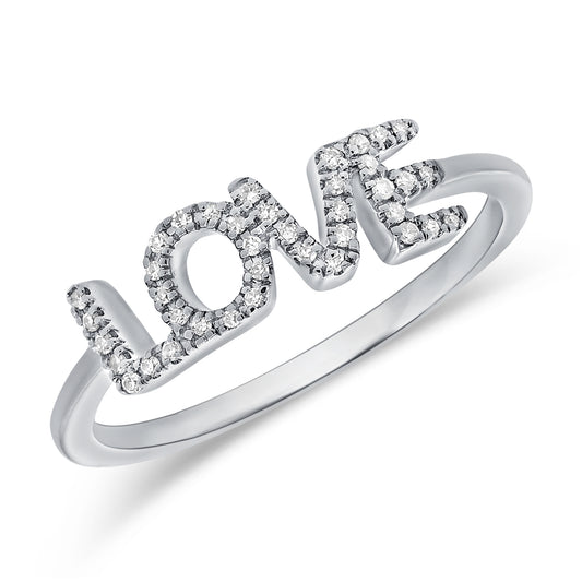 14K Gold “Love” Script Diamond Ring – 0.11 Carat Pavé Letter Ring