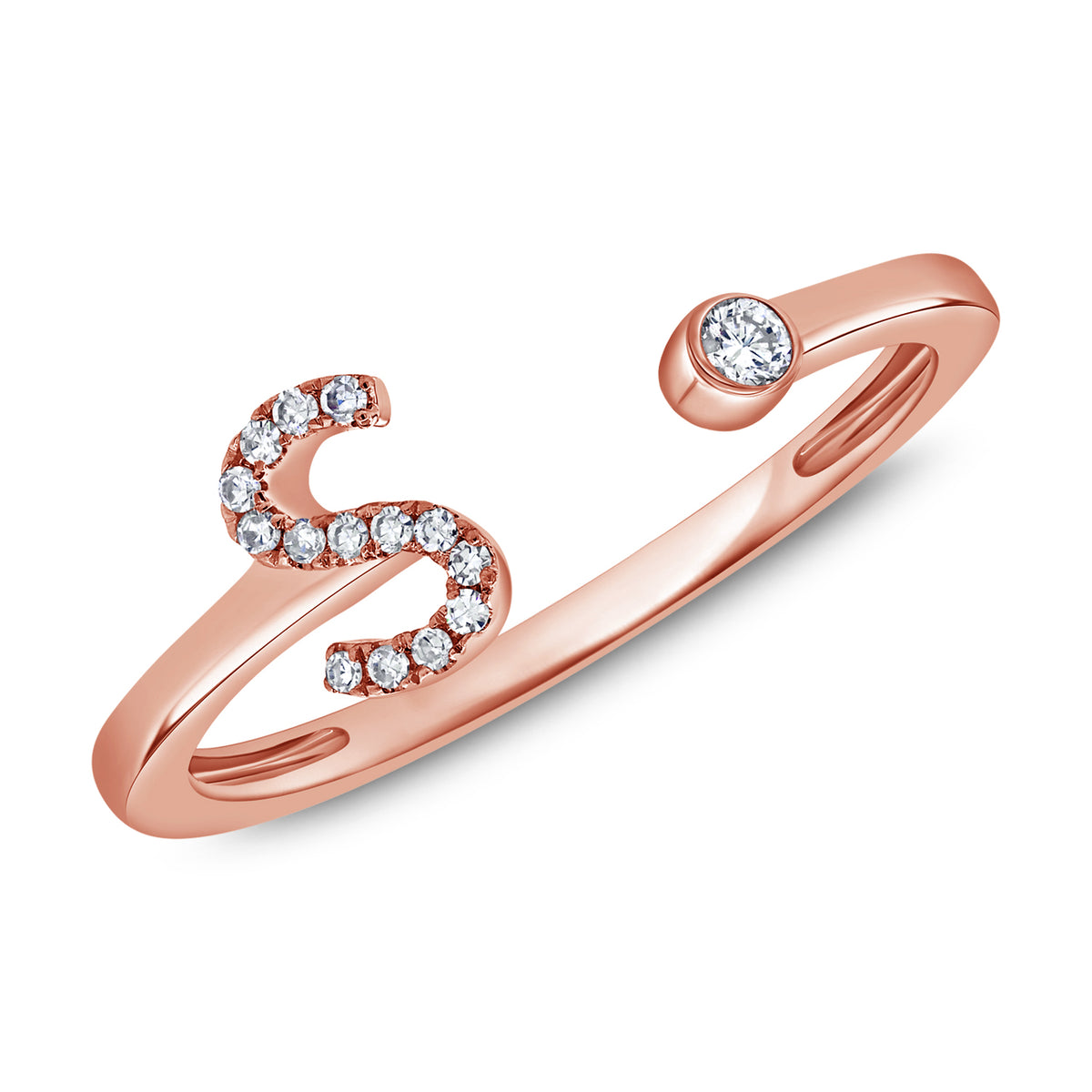 0.09 Carat Diamond S Initial Wrap Ring in 14K White, Yellow, or Rose Gold