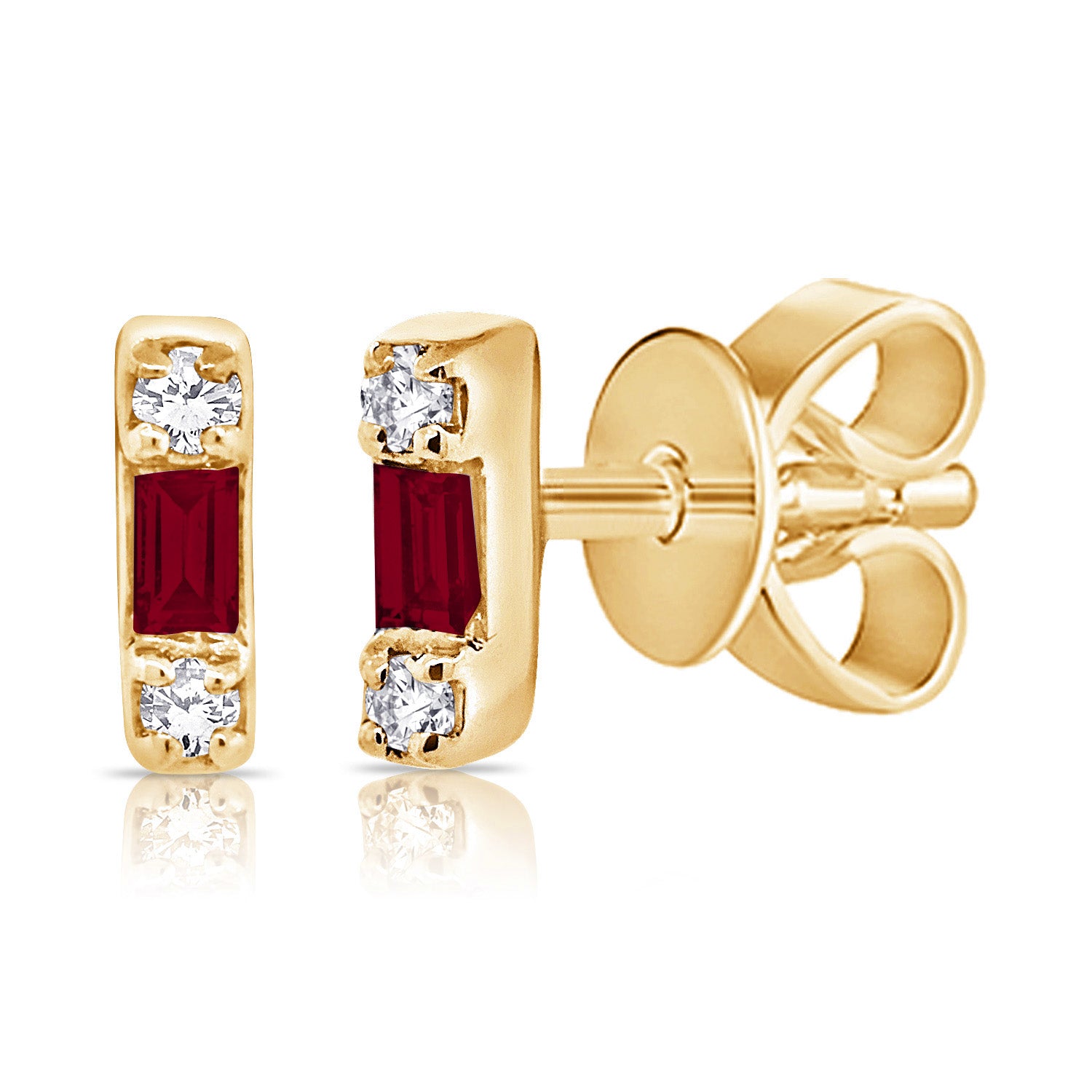 Ruby Baguette Diamond Stud Earrings made in 14K Gold – OKG Jewelry