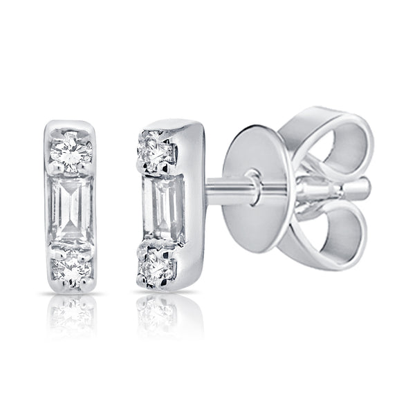 Mixed Cut Diamond Round Baguette Diamond Stud Earrings
