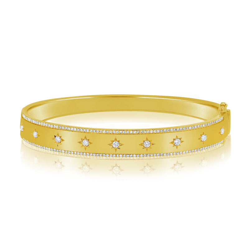 Diamond Celestial Design Zodiac Bangle Bracelet in 14kt Gold with 0.76 TW