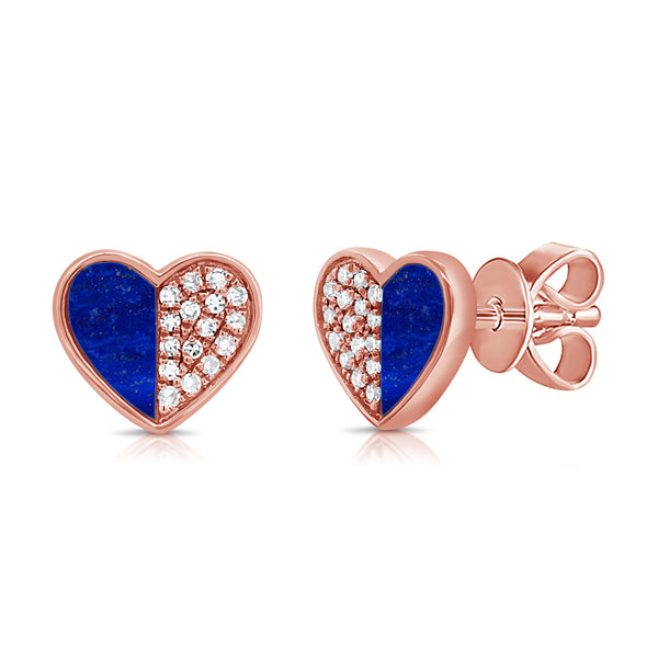 Lapis and Diamond Hearts & Love Stud Earrings