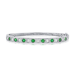 14Kt Gold Diamond & Emerald Colored Stone Rainbow Bangle Bracelet