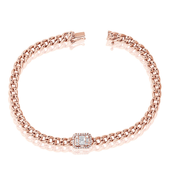 14Kt Gold & Diamond Illusion Set Chain Link Bracelet
