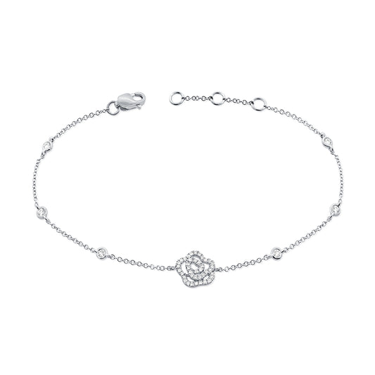 14K Gold Diamond Flower Bracelet – 0.24 CT Bezel Set Chain Bracelet