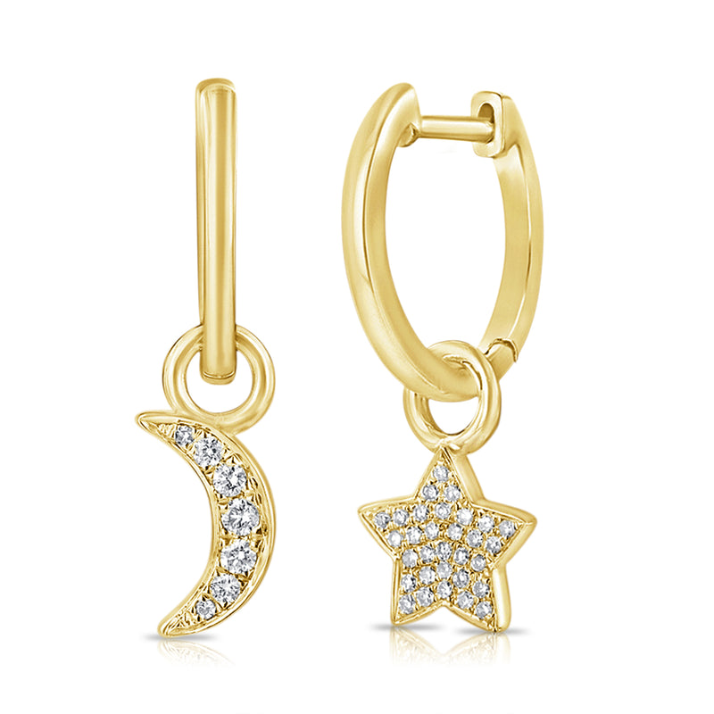 Diamond Celestial & Zodiac Huggie Earrings with Dangling Charms