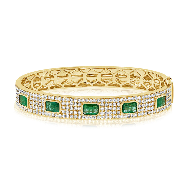 5.60ct Colored Stone Rainbow Emerald & Diamond Bangle Bracelet