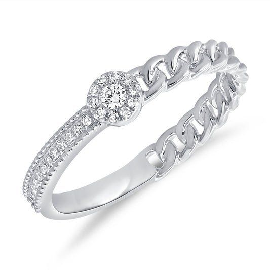 14K Gold Diamond Link Chain Halo Ring – 0.12 Carats