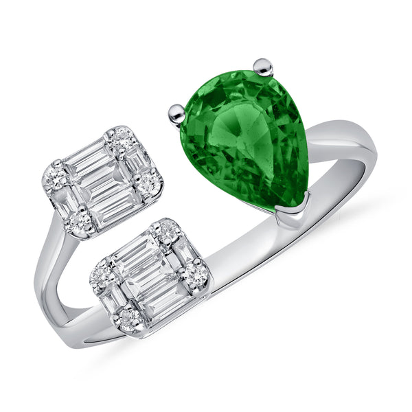 1.43ct Baguettes & Round Diamond Illusion set Ring with Pear Shape Colored Stone