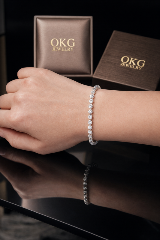 Lab Grown Diamond Tennis Bracelet 8.90 CTW E–F VS2 in 14K White Gold | OKG Jewelry