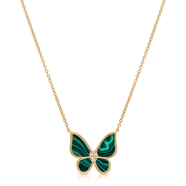 Malachite & Diamond Butterfly Pendant Necklace