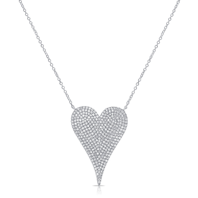 White Gold Elongated Heart Diamond Necklace