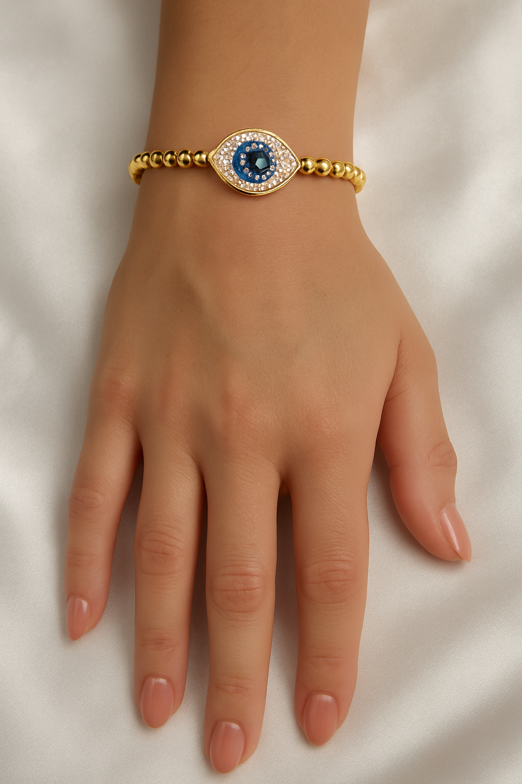 14K Gold Diamond & Sapphire Evil Eye Beaded Bracelet