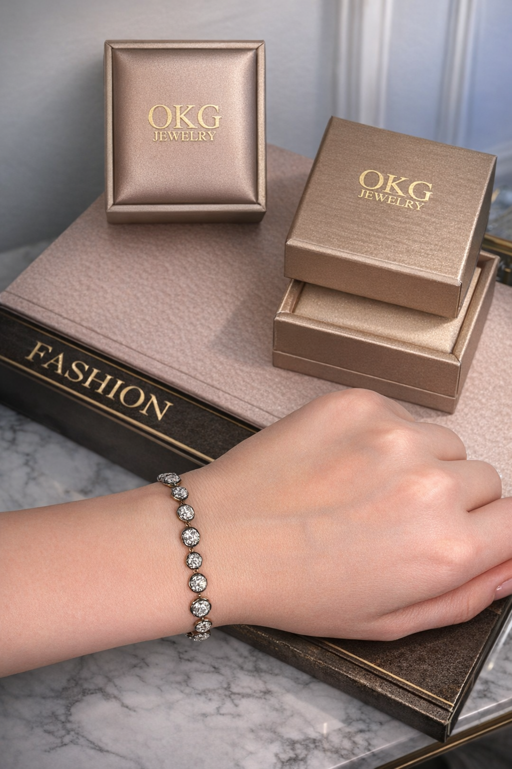 Lab Grown Black Rhodium Diamond Tennis Bracelet 7.50 CTW E–F VS in 14K White Gold | OKG Jewelry