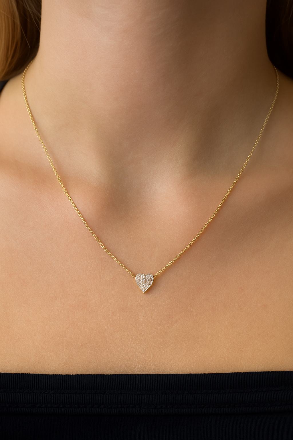 14K Gold Heart Necklace with Diamonds