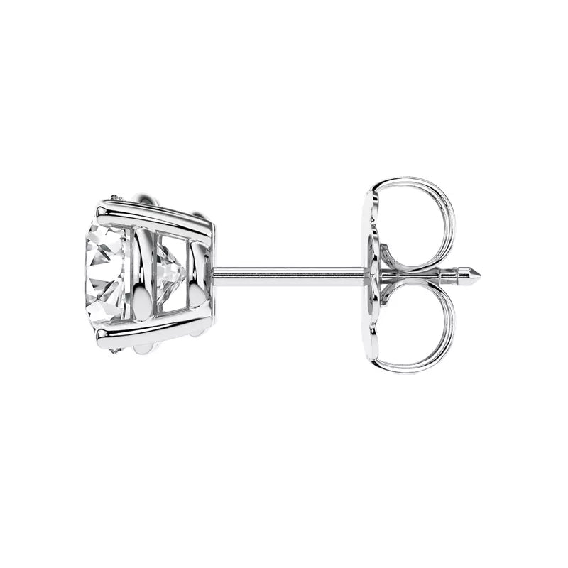 1.00 Carat VVS F Color Lab Grown Diamond Stud Earrings in 14K White Gold – Pushback Secure Setting