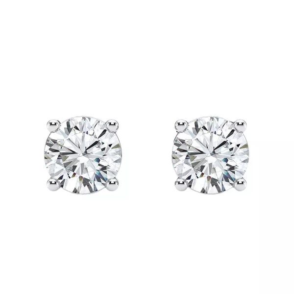 1.00 Carat VVS F Color Lab Grown Diamond Stud Earrings in 14K White Gold – Pushback Secure Setting