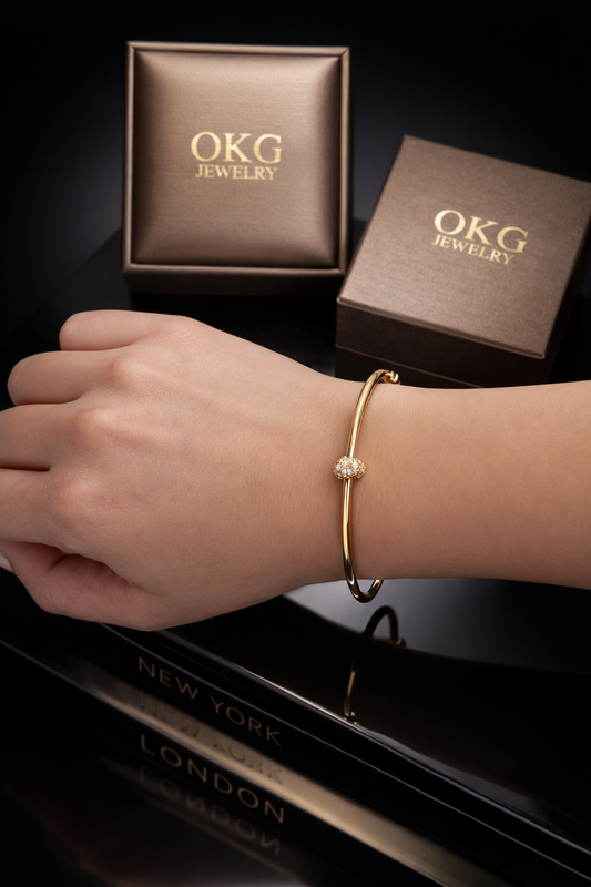 Diamond Knot Bangle Bracelet 1.35 CTW in 14K Yellow Gold | OKG Jewelry
