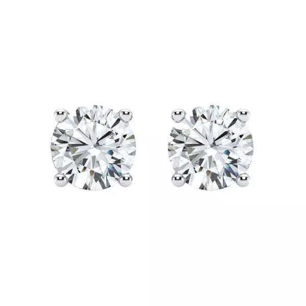 2.00 Carat Lab Grown Diamond Stud Earrings in 14K White Gold – VVS F Color, Pushback Setting