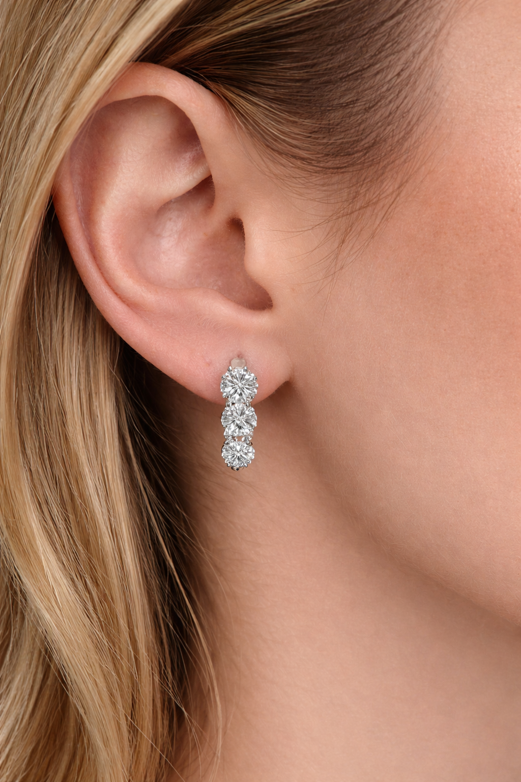 Three-Stone Diamond Huggie Earrings in 14K or 18K Gold