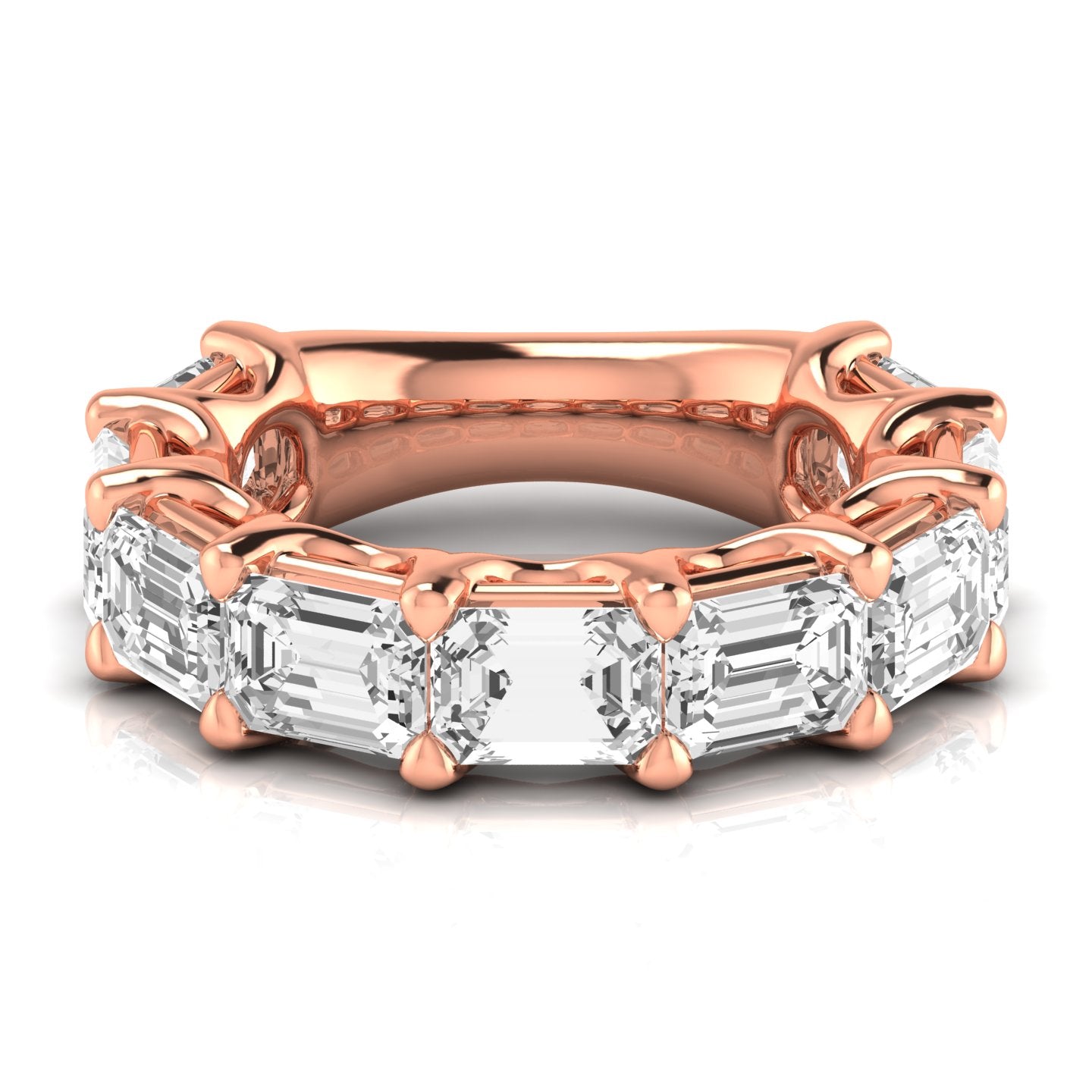 East-West Emerald Cut Diamond 3/4 Eternity Band | 2ct–6ct | 14K