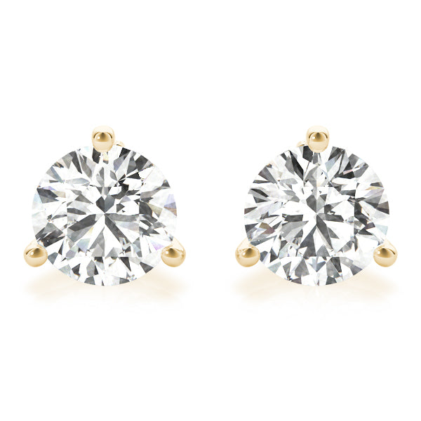 Three Prong Round Cut Diamond Stud Earrings
