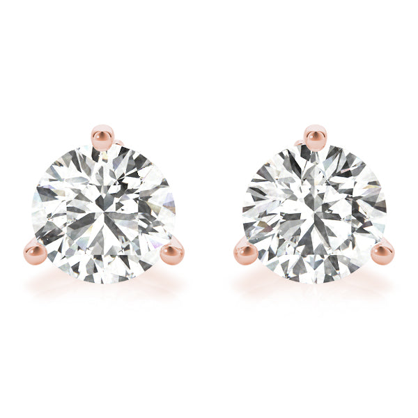 Three Prong Round Cut Diamond Stud Earrings