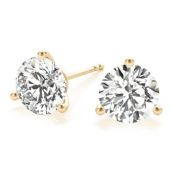 Three Prong Round Cut Diamond Stud Earrings