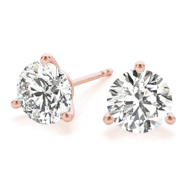 Three Prong Round Cut Diamond Stud Earrings
