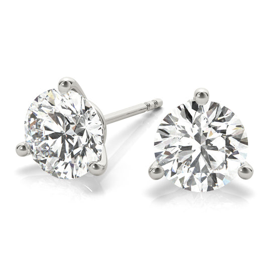 Three Prong Round Cut Diamond Stud Earrings