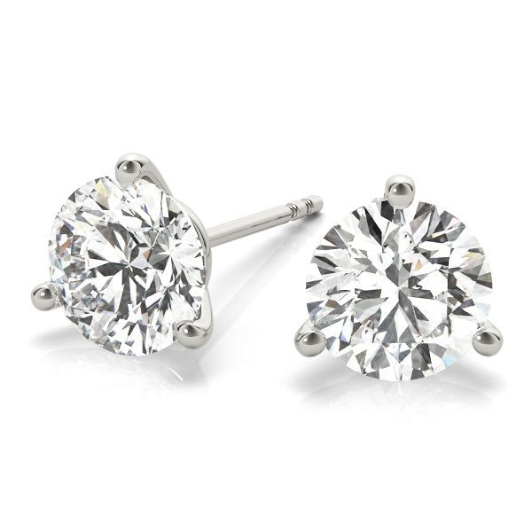 Three Prong Round Cut Diamond Stud Earrings