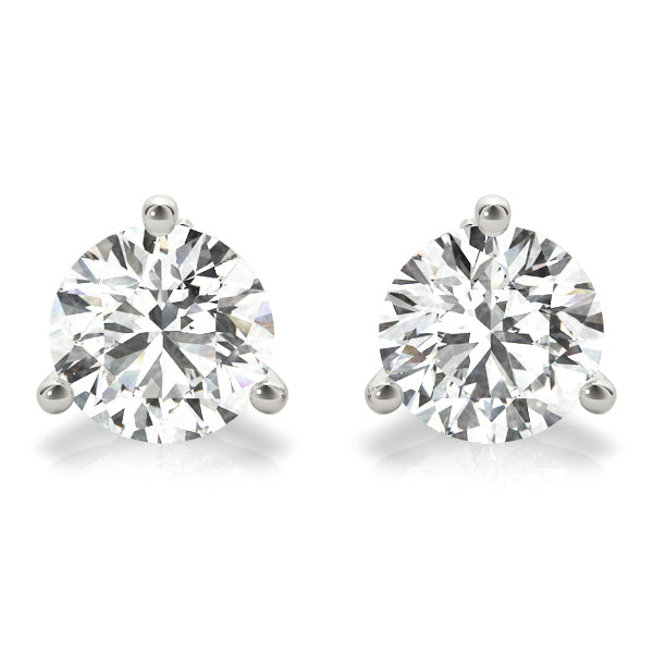 Three Prong Round Cut Diamond Stud Earrings