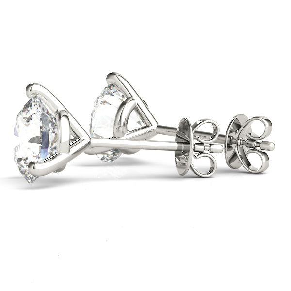 Three Prong Round Cut Diamond Stud Earrings