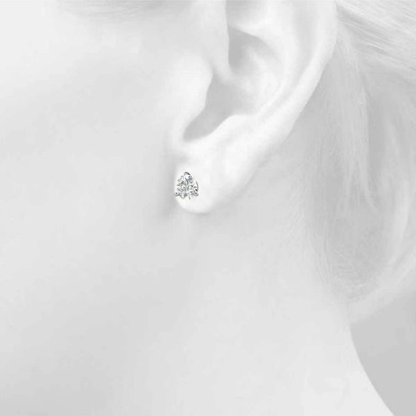 Three Prong Round Cut Diamond Stud Earrings
