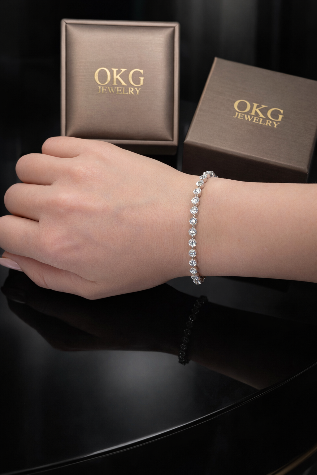 Lab Grown Diamond Tennis Bracelet 8.90 CTW E–F VS2 in 14K White Gold | OKG Jewelry