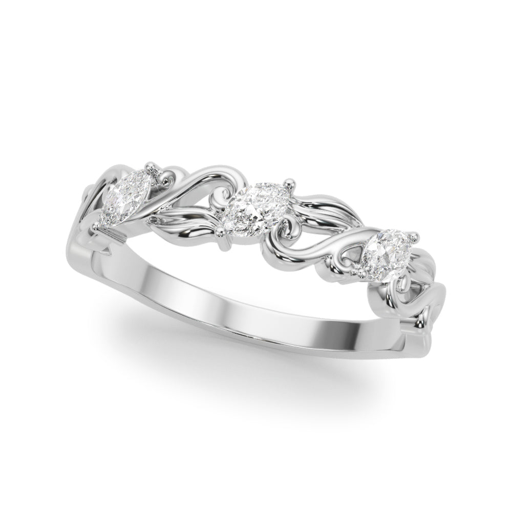 Nature Inspired Marquise Diamond Wedding Band in 14K Gold, 18K Gold, or Platinum – 0.50 CTW