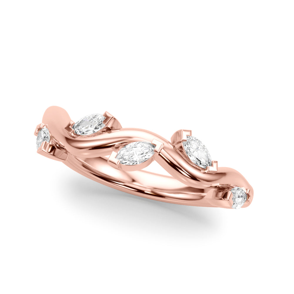 Nature Inspired Marquise Diamond Wedding Band in 14K Gold, 18K Gold, or Platinum – 0.75 CTW