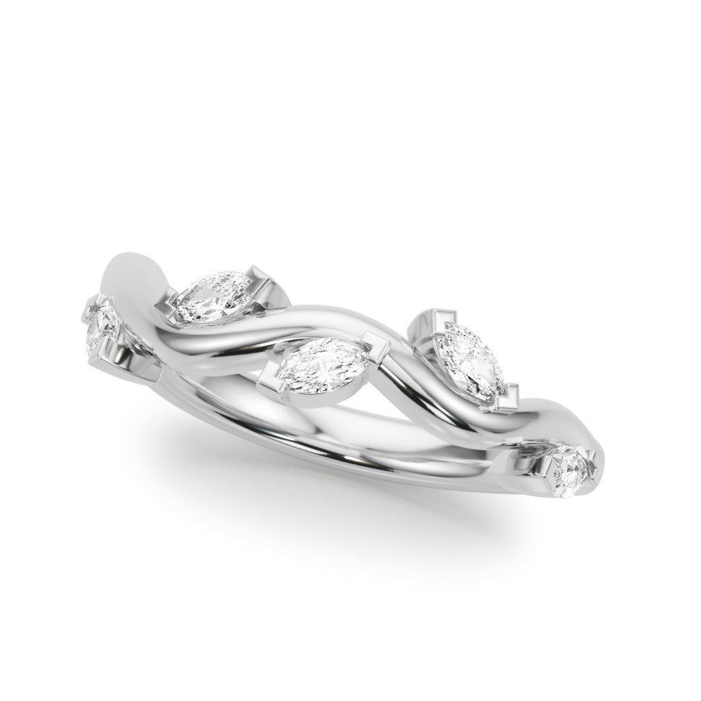Nature Inspired Marquise Diamond Wedding Band in 14K Gold, 18K Gold, or Platinum – 0.75 CTW