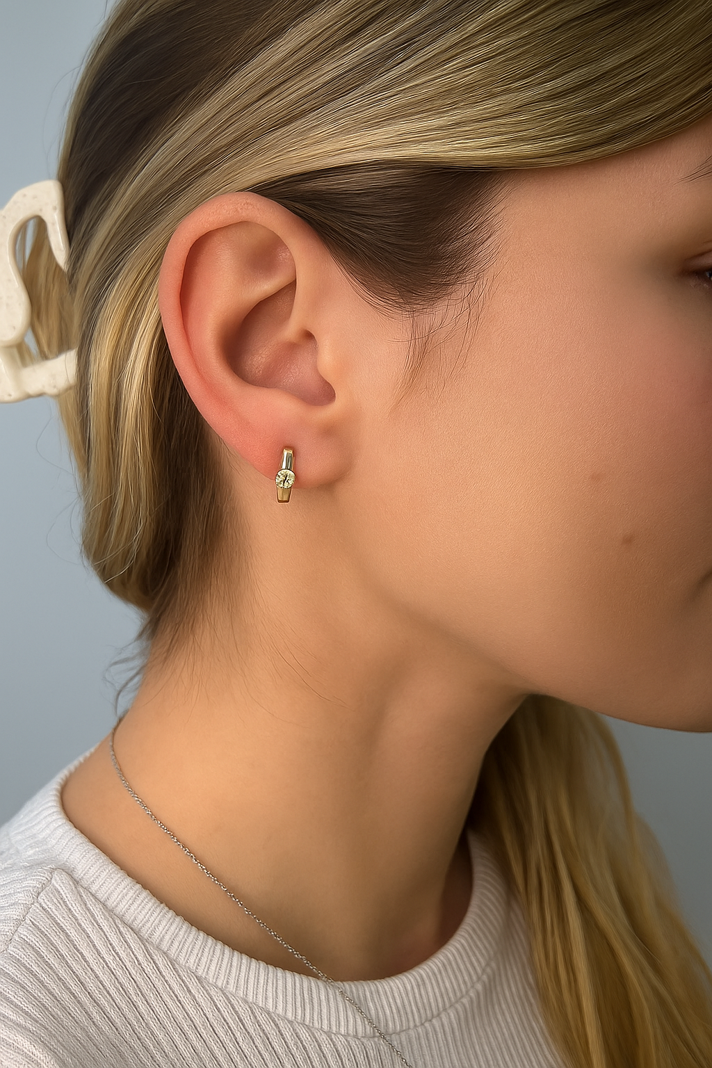 Diamond Solitaire Huggie Hoop Earrings in 14K Gold