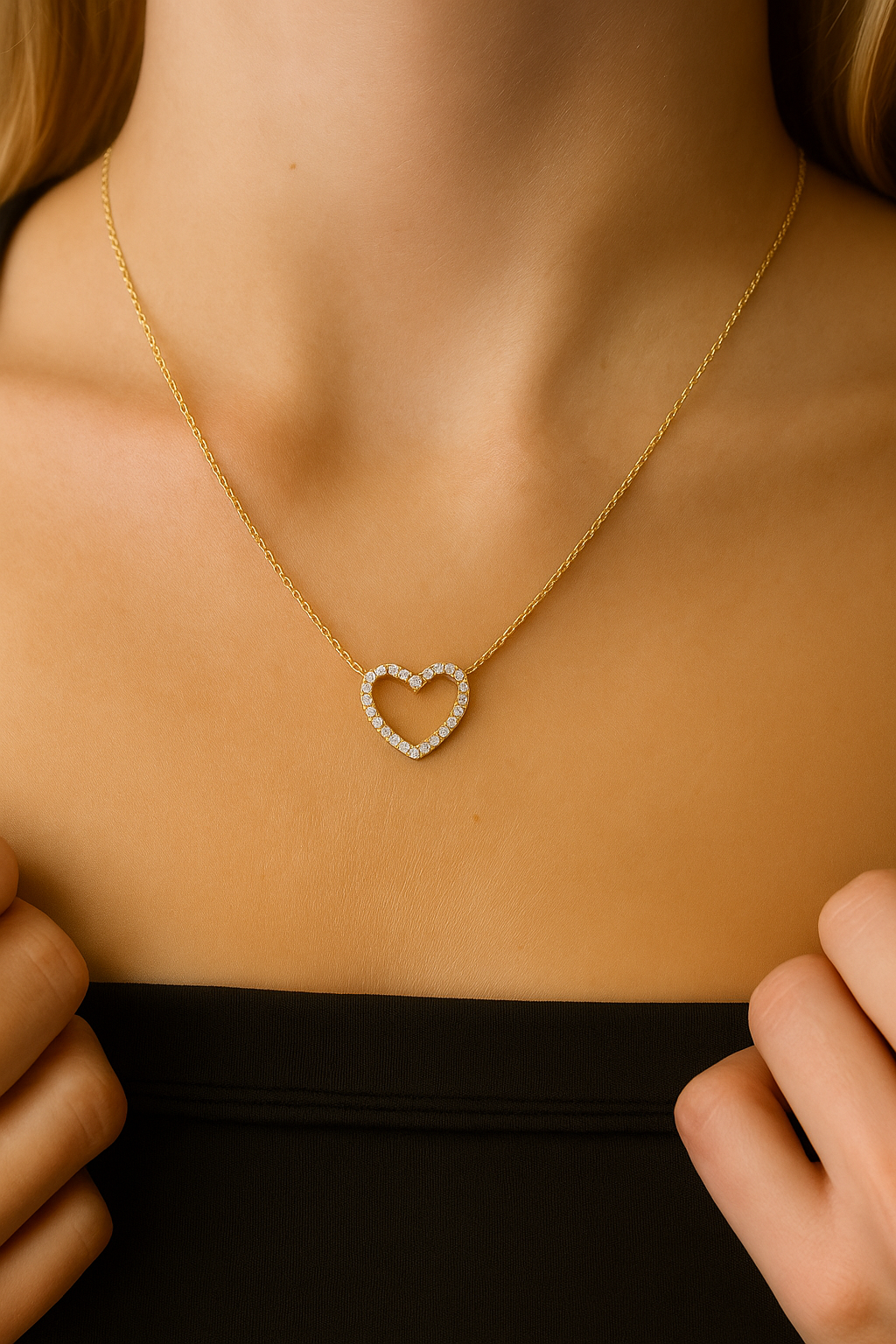 14K Gold Open Diamond Heart Necklace